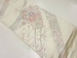 アンティーク　プラチナ二重箔花車模様織出し袋帯（材料）